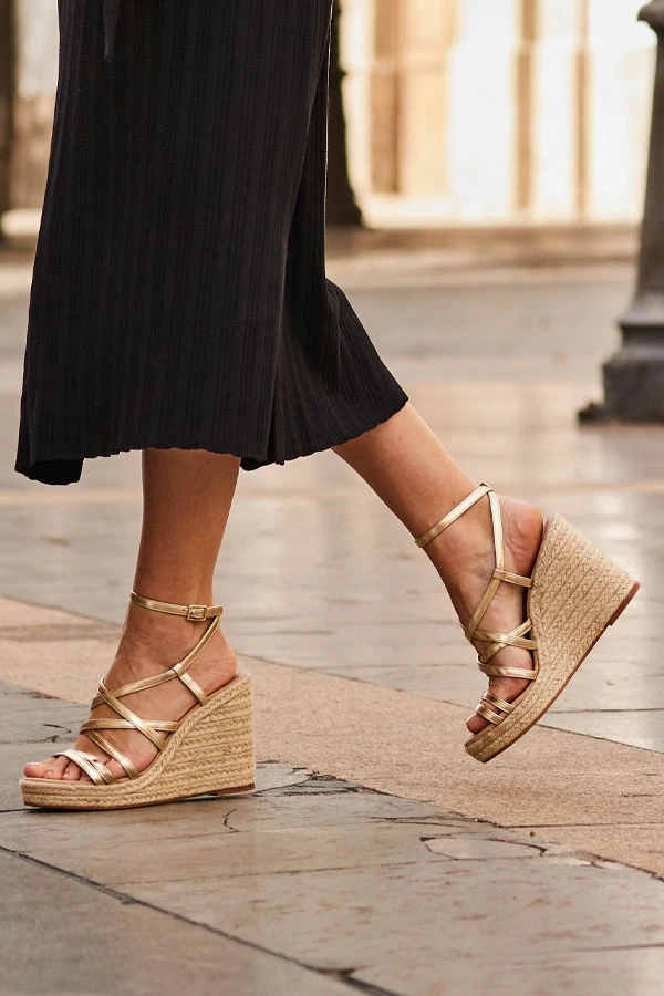 Zaria Champagne Gold Leather Strappy Wedge Espadrille 3 Zaria Champagne Gold Leather Strappy Wedge Espadrille