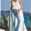 Light Wash Blue Kick Flare Jeans -Sosandar Fashion Store web crop 2305 47 s23bw022mc0005 47 256