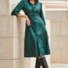 Green Faux Leather Popper Front Shirt Dress -Sosandar Fashion Store web crop 2309 114 a20dp004gn0030 114 072