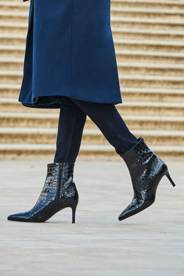 Black Croc Leather Mid Heel Ankle Boot 3 Black Croc Leather Mid Heel Ankle Boot