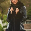 Black Faux Leather Coat With Faux Fur Trim
