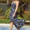 Navy Blue Palm Print Tie Waist Maxi Dress -Sosandar Fashion Store web crop s32 s21dw146 058 2