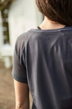 Charcoal Grey Mesh Sleeve Breathe Activewear T Shirt -Sosandar Fashion Store web d1s2 s21aw005 s21aw008 s21aw002 37791