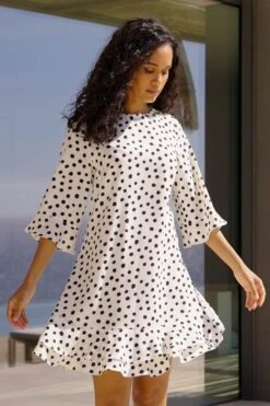 White & Black Spot Print Flutter Hem Shift Dress -Sosandar Fashion Store web day 4.00 02 11 17.still010