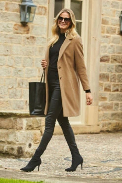 Camel Wool Mix Coat With Button Detail -Sosandar Fashion Store web extras 01 050 camel rt 1