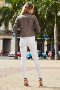 Taupe Pocket Detail Luxe Leather Jacket -Sosandar Fashion Store web extras 106 rt rt