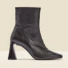 Nova Black Leather Square Toe Interest Heel Ankle Boot -Sosandar Fashion Store web heelboot b