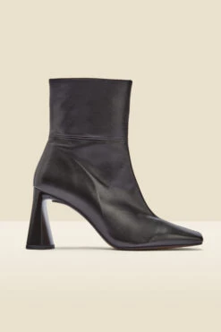 Nova Black Leather Square Toe Interest Heel Ankle Boot