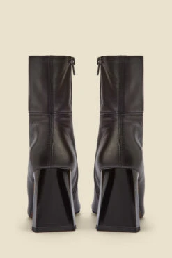 Nova Black Leather Square Toe Interest Heel Ankle Boot -Sosandar Fashion Store web heelboot c