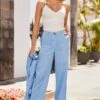Pastel Blue Linen Wide Leg Trouser