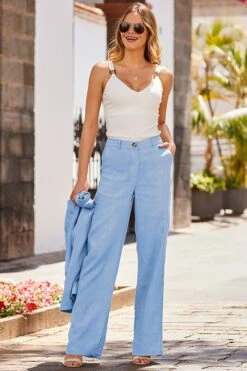 Pastel Blue Linen Wide Leg Trouser
