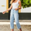 Light Wash Denim Culotte Jeans 2 Light Wash Denim Culotte Jeans -Sosandar Fashion Store web light cullots 072