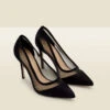 Maya Black Suede Stiletto Court Shoe With Mesh Detail -Sosandar Fashion Store web mesh courts 2