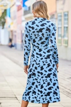 Blue & Black Chic Animal Print Midi Shirt Jersey Dress -Sosandar Fashion Store web rt 02 s22dj056blan01 245