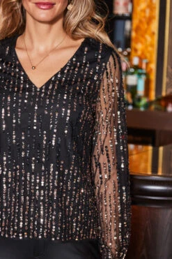 Black & Gold Luxe Embellished Blouse -Sosandar Fashion Store web rt 131 a22tw043bk0001 201