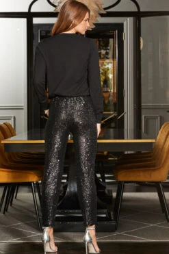 Black Sequin Tapered Trousers -Sosandar Fashion Store web rt 148 a22tk505bk0001 a22bw014bk0001 114 1