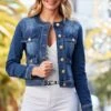 Dark Indigo Round Neck Pocket Front Denim Jacket 2 Dark Indigo Round Neck Pocket Front Denim Jacket -Sosandar Fashion Store web rt 17 s23od002io003w s23bp007bk0001 474 1