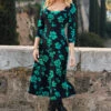 Black & Green Floral Print Sweetheart Neckline Midi Jersey Dress -Sosandar Fashion Store web rt 26 s22dj010bkfl01 087