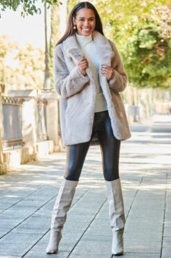 Taupe Premium Faux Fur Coat With Button Detail -Sosandar Fashion Store web rt 31 s21bd014be0028 144 1