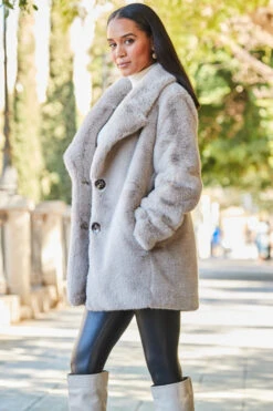 Taupe Premium Faux Fur Coat With Button Detail -Sosandar Fashion Store web rt 31 s21bd014be0028 240 1