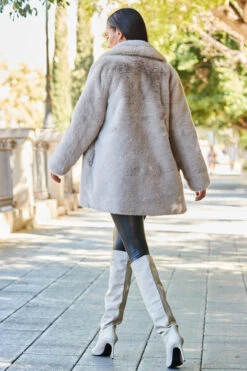 Taupe Premium Faux Fur Coat With Button Detail -Sosandar Fashion Store web rt 31 s21bd014be0028 259 1