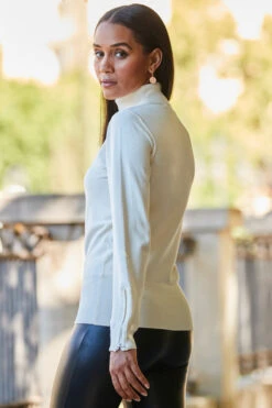 Cream Roll Neck Zip Detail Jumper -Sosandar Fashion Store web rt 31 s21bd014be0028 662