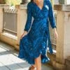 Blue & Black Swirl Print Ruffle Hem Midi Wrap Dress -Sosandar Fashion Store web rt 57 s21dw113bkbe01 123