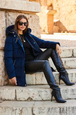 Navy Blue Luxe Velvet Padded Coat -Sosandar Fashion Store web rt 77 a22ow004be0003 377