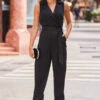 Black Tuxedo Wrap Front Belted Jumpsuit With Pockets -Sosandar Fashion Store web rt 83 a22jw004bk0001 007