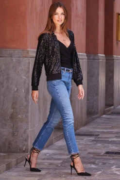 Black Sequin Bomber Jacket -Sosandar Fashion Store web rt 91 s22ow023bk0001 227