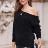 Black Off The Shoulder Chenille Jumper -Sosandar Fashion Store web rt 94 a22bw007bk0001 108