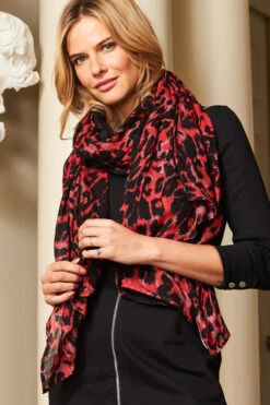 Red & Black Animal Print Scarf