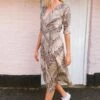 Coffee & Cream Animal Print Midi Wrap Dress -Sosandar Fashion Store web s19ds284 6409
