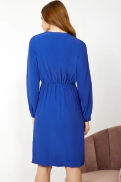 Blue Ruffle Detail Faux Wrap Dress -Sosandar Fashion Store web s20dw161be0001 12