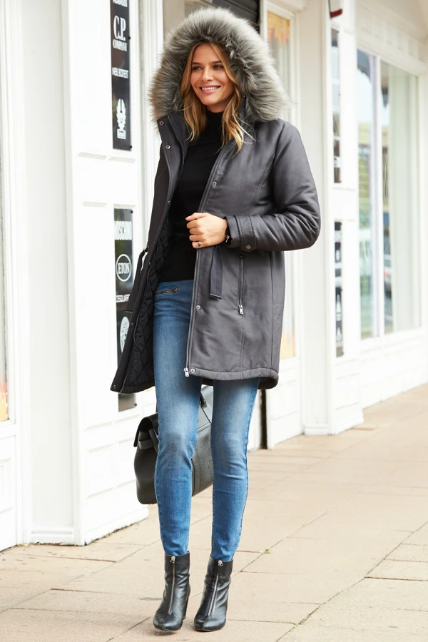 Grey Luxe Faux Fur Hooded Parka Coat 7 Grey Luxe Faux Fur Hooded Parka Coat - Image 5