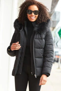 Black Faux Fur Trim Luxe Padded Coat -Sosandar Fashion Store web s20ow012 575039