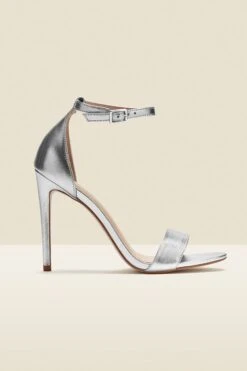 Nia Silver Leather Barely There High Heel Sandal (10.5cm Heel) -Sosandar Fashion Store web s21fe003pk a rt
