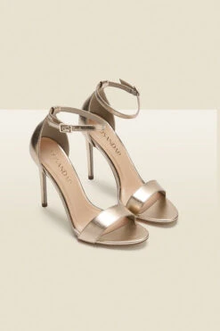 Nia Champagne Gold Leather Barely There High Heel Sandal -Sosandar Fashion Store web s21fe003pk c gold rt