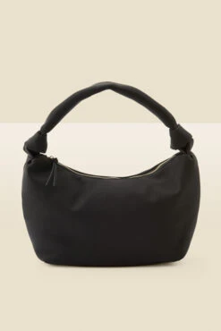 Black Faux Leather Knot Detail Slouched Shoulder Bag -Sosandar Fashion Store web s22ac003bk 1