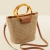 Natural Raffia Tortoiseshell Hoop Bag With Cross Body Strap -Sosandar Fashion Store web s22ac007nl 2