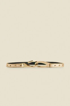 Gold Patent Leather Slim Waist Belt With Gold Clasp