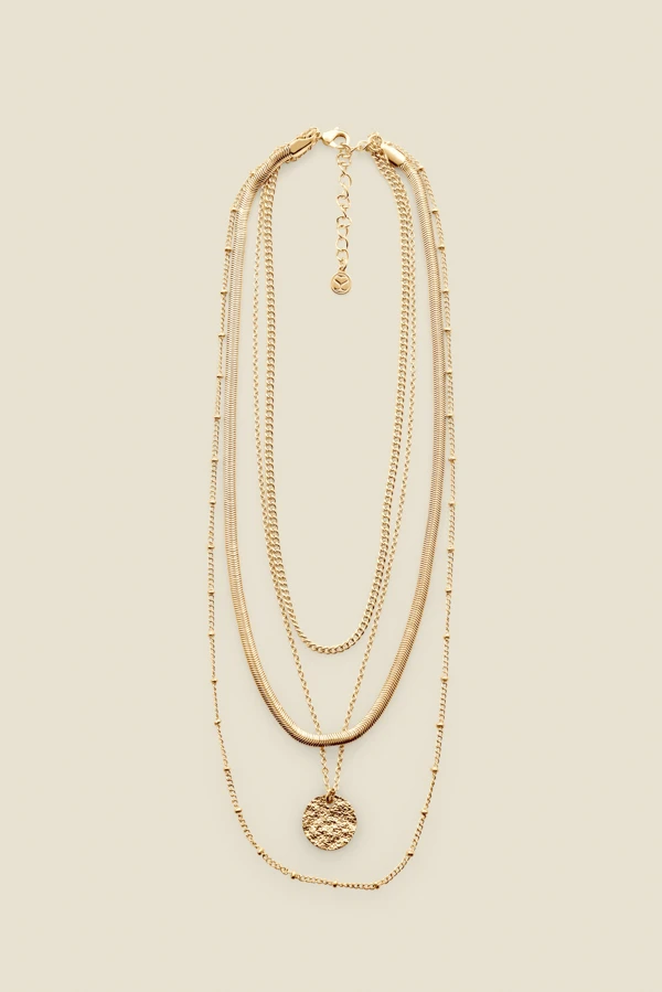 Gold Plated Layered Hammered Pendant Necklace 4 Gold Plated Layered Hammered Pendant Necklace - Image 2