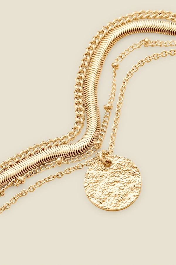 Gold Plated Layered Hammered Pendant Necklace 5 Gold Plated Layered Hammered Pendant Necklace - Image 3