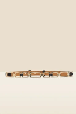 Black Leather Waist Belt With Chain Trim -Sosandar Fashion Store web s22ac052bk a