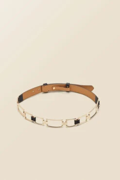 Black Leather Waist Belt With Chain Trim -Sosandar Fashion Store web s22ac052bk b