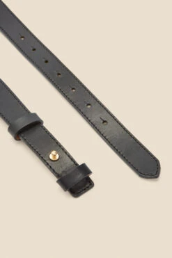 Black Leather Waist Belt With Chain Trim -Sosandar Fashion Store web s22ac052bk c