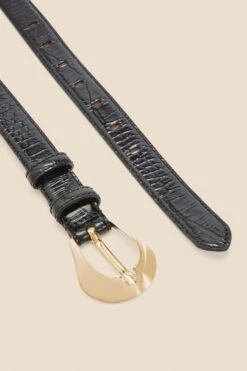 Black Oversized Rounded Buckle Croc Leather Waist Belt 10 Black Oversized Rounded Buckle Croc Leather Waist Belt -Sosandar Fashion Store web s22ac053bk c