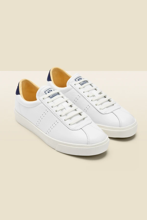 Superga White Leather Navy Blue Heel Trainers 3 Superga White Leather Navy Blue Heel Trainers