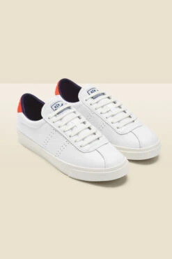 Superga White Leather Orange Heel Trainers