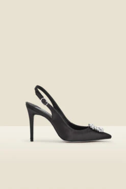 Eve Black Rhinestone Detail Slingback Court Shoe -Sosandar Fashion Store web s22fw019bk a